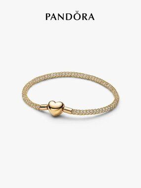 Pandora Heart Clasp Sparkling Mesh Bracelet, Platinum Plated
